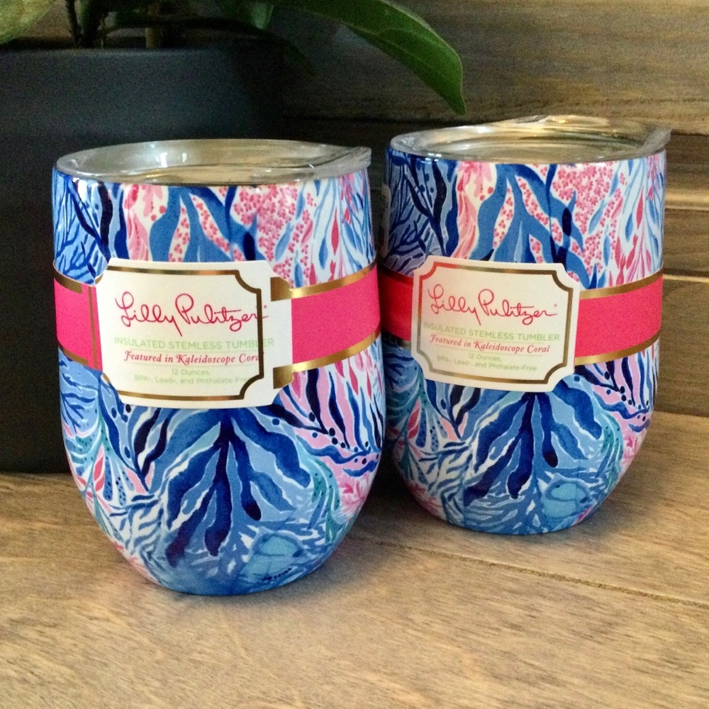 Lilly Pulitzer Kaleidoscope Coral​ Stemless Wine 2